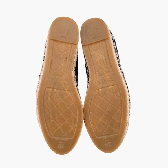 Chanel CC Cap Toe Espadrilles EU 39 US 8-8.5 Navy Metallic Tweed Slip On Flat - Picture 10 of 12